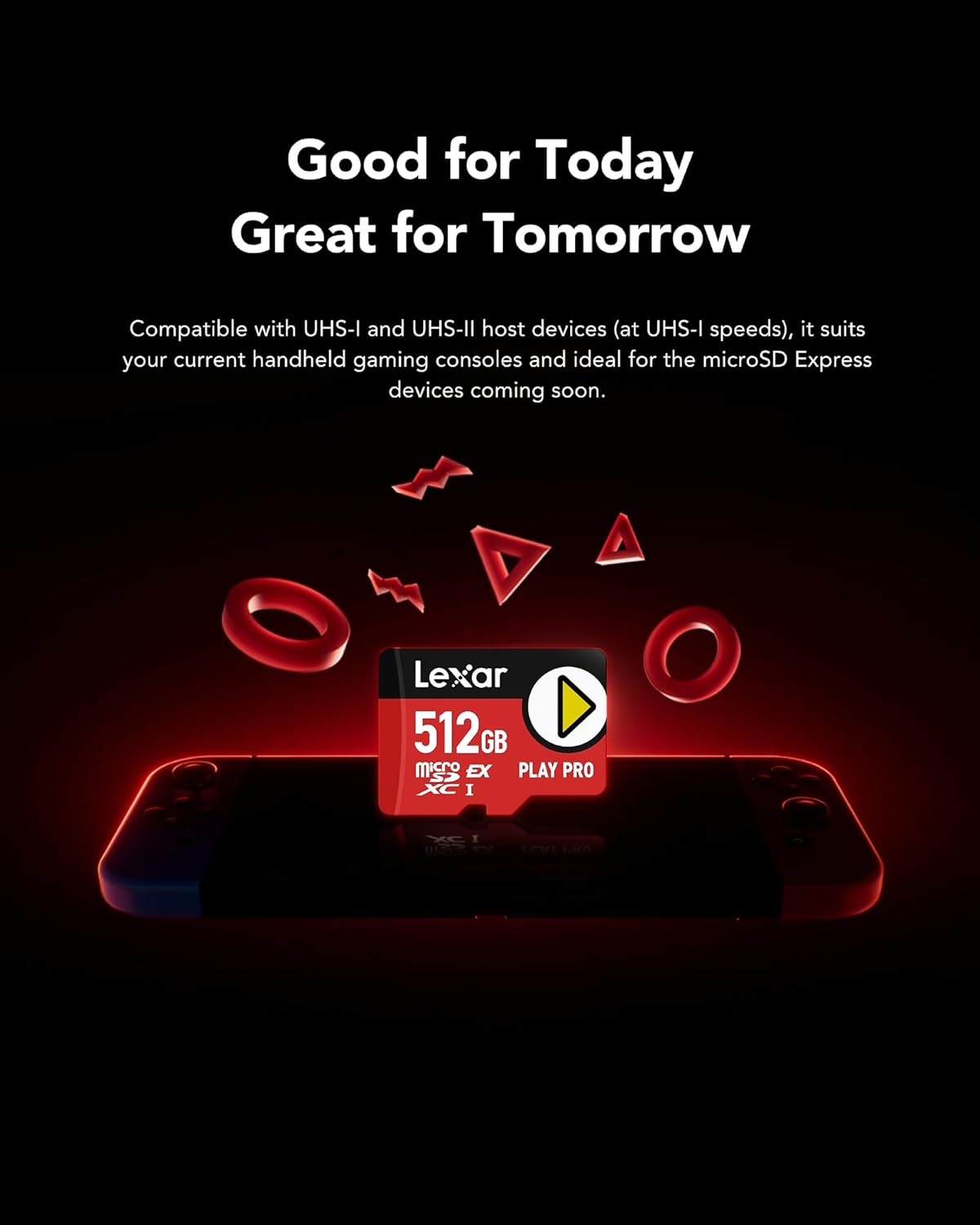 Lexar Play Pro Carte MicroSDXC Express 512Go, Jusqu’à 900MB/s Lecture, 600MB/s Écriture, optimisé pour Le Gaming, A2, 4K, Haute Vitesse pour Consoles Portables, Switch, appareils de Jeu Portables