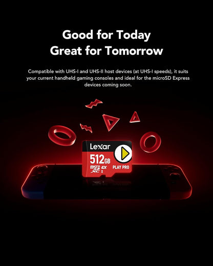 Lexar Play Pro Carte MicroSDXC Express 512Go, Jusqu’à 900MB/s Lecture, 600MB/s Écriture, optimisé pour Le Gaming, A2, 4K, Haute Vitesse pour Consoles Portables, Switch, appareils de Jeu Portables