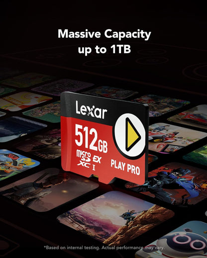 Lexar Play Pro Carte MicroSDXC Express 512Go, Jusqu’à 900MB/s Lecture, 600MB/s Écriture, optimisé pour Le Gaming, A2, 4K, Haute Vitesse pour Consoles Portables, Switch, appareils de Jeu Portables